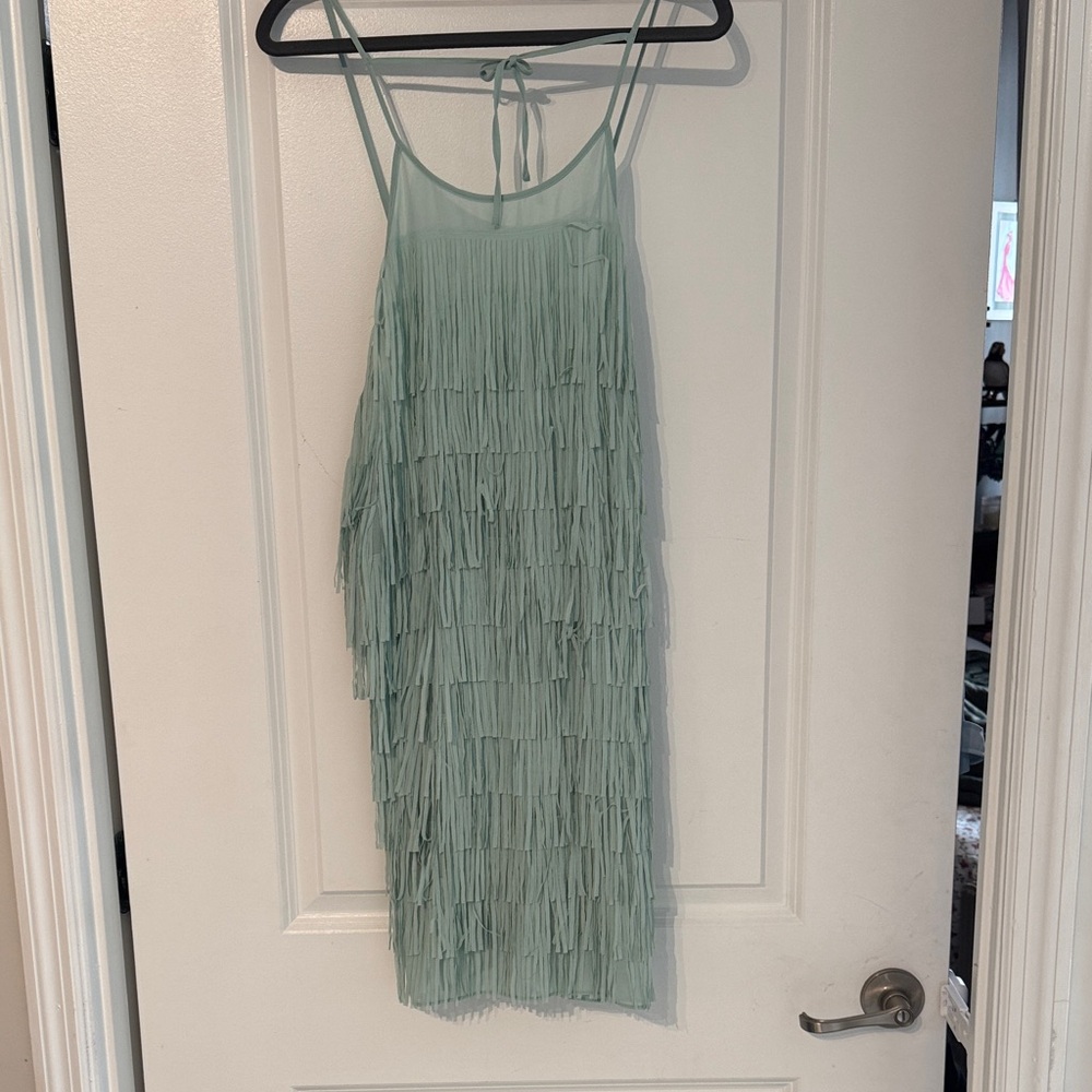 Zara Light Green Fringe Mini Dress